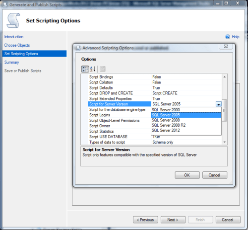 Restore SQL Server 2012 backup on earlier versions.1.5