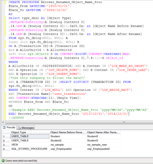 recover renamed object name