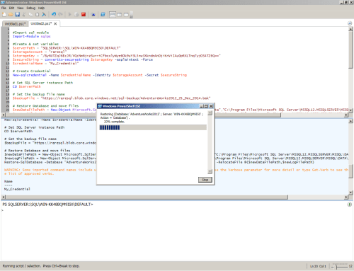 How to RESTORE backup from URL (Windows Azure Storage) - PowerShell.1.1