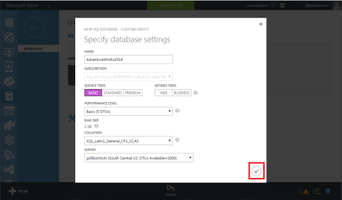 Azure Create SQL Server & Database 1.6