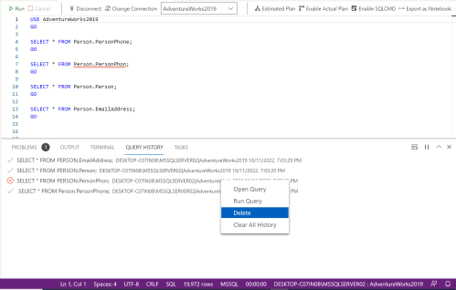 Azure Sql Extension Query Azure Data Studio – Extensions – Query History | SQL Server Portal