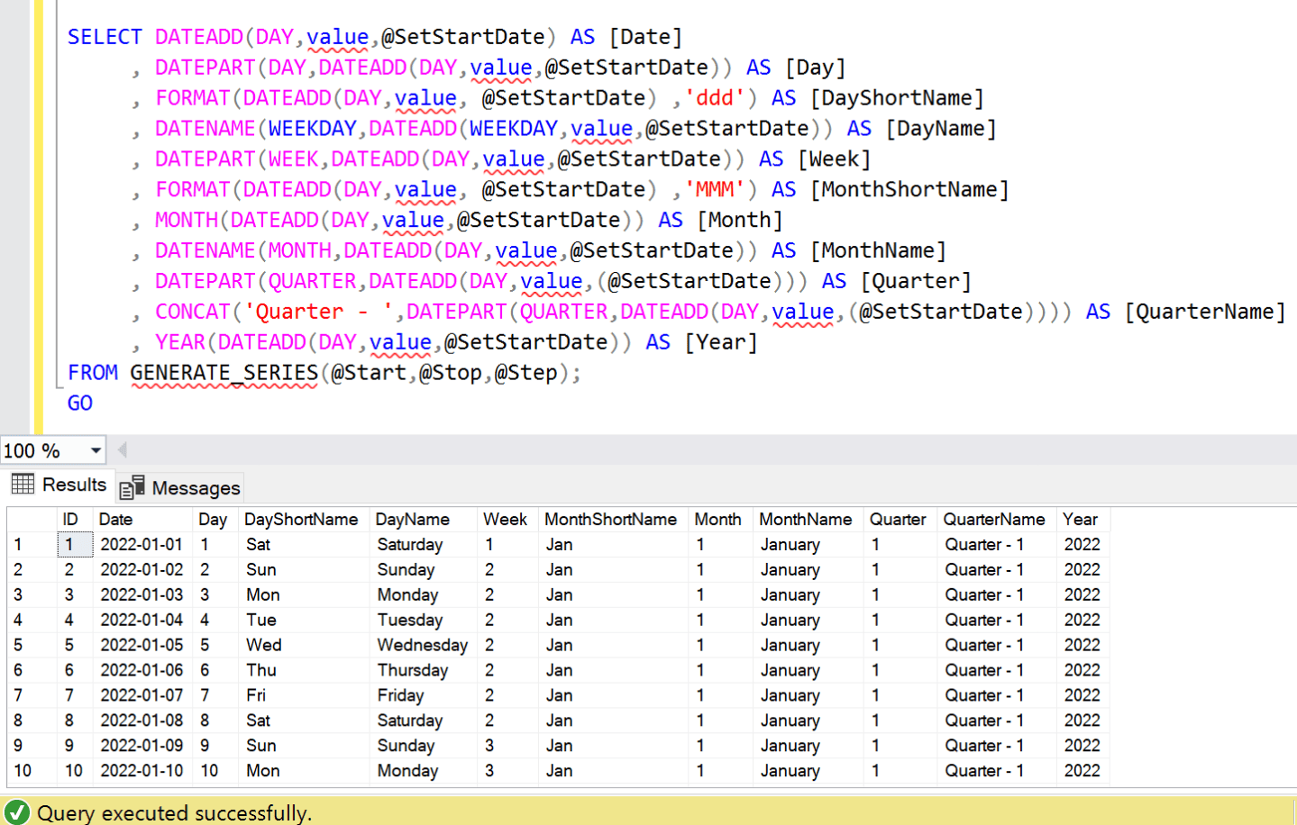 SQL Server 2022 – How to generate calendar table using GENERATE_SERIES ...